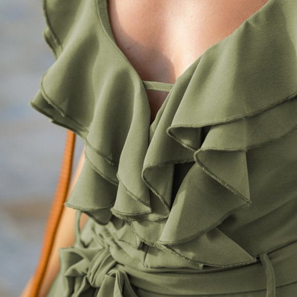 Green Flounce Bow Knot Sleeveless Mini Dress - Picture 6 of 6